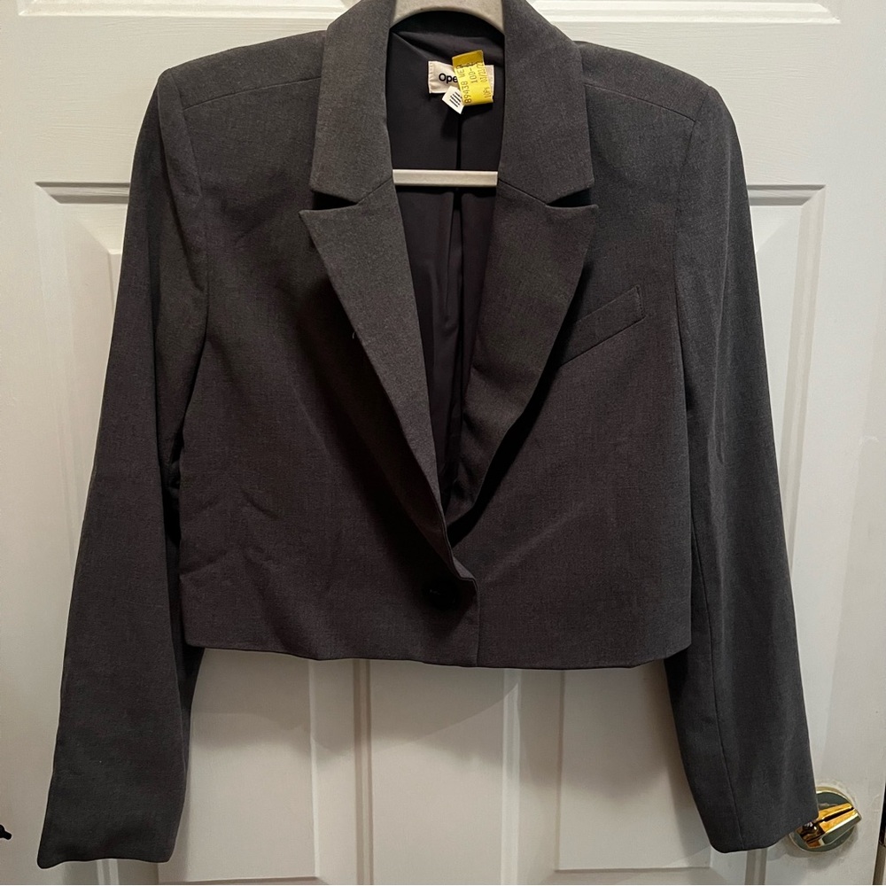 Open Edit Nordstrom Sz XXS Gray Cropped Blazer